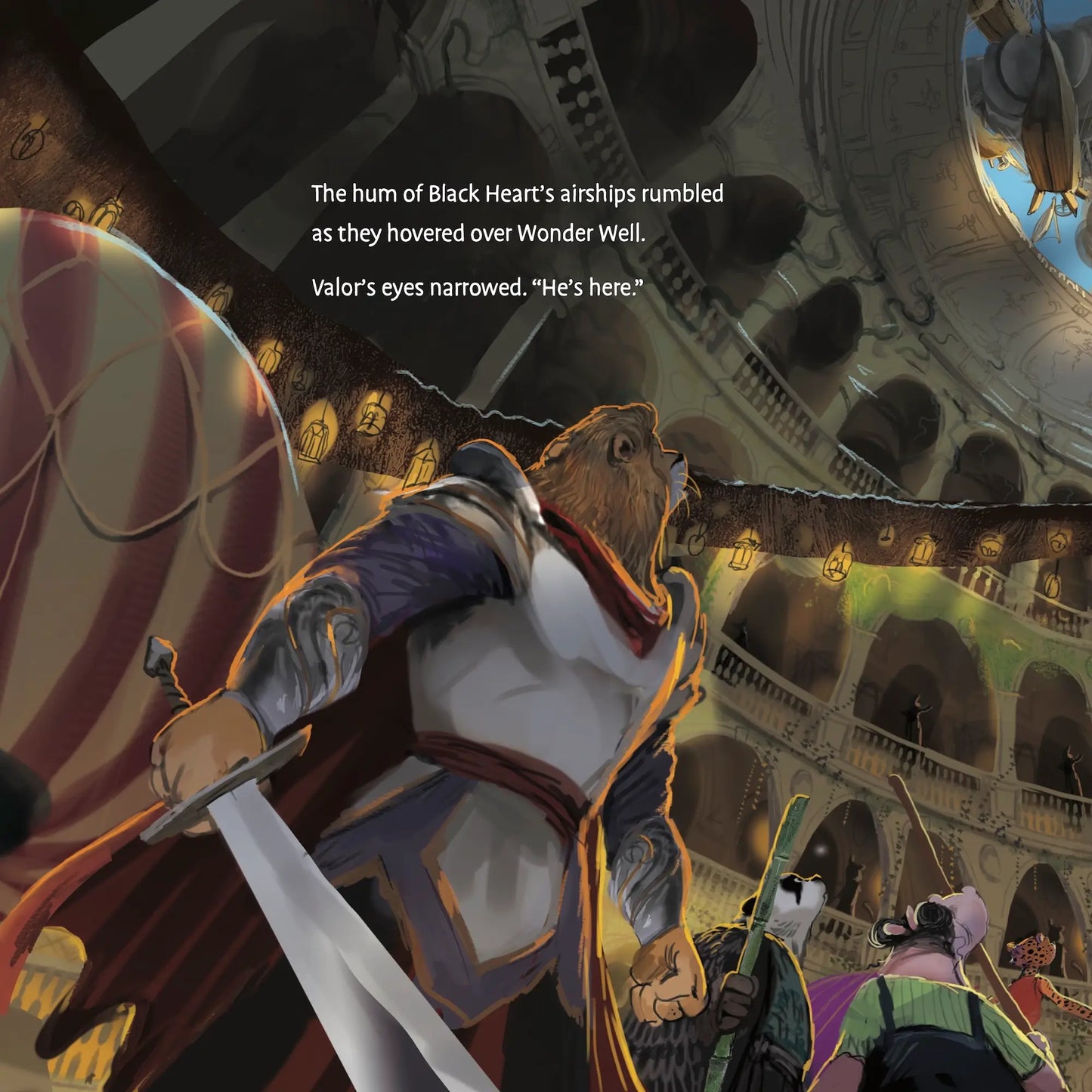 Illustration of a character in armor with text overlay in a fantasy setting