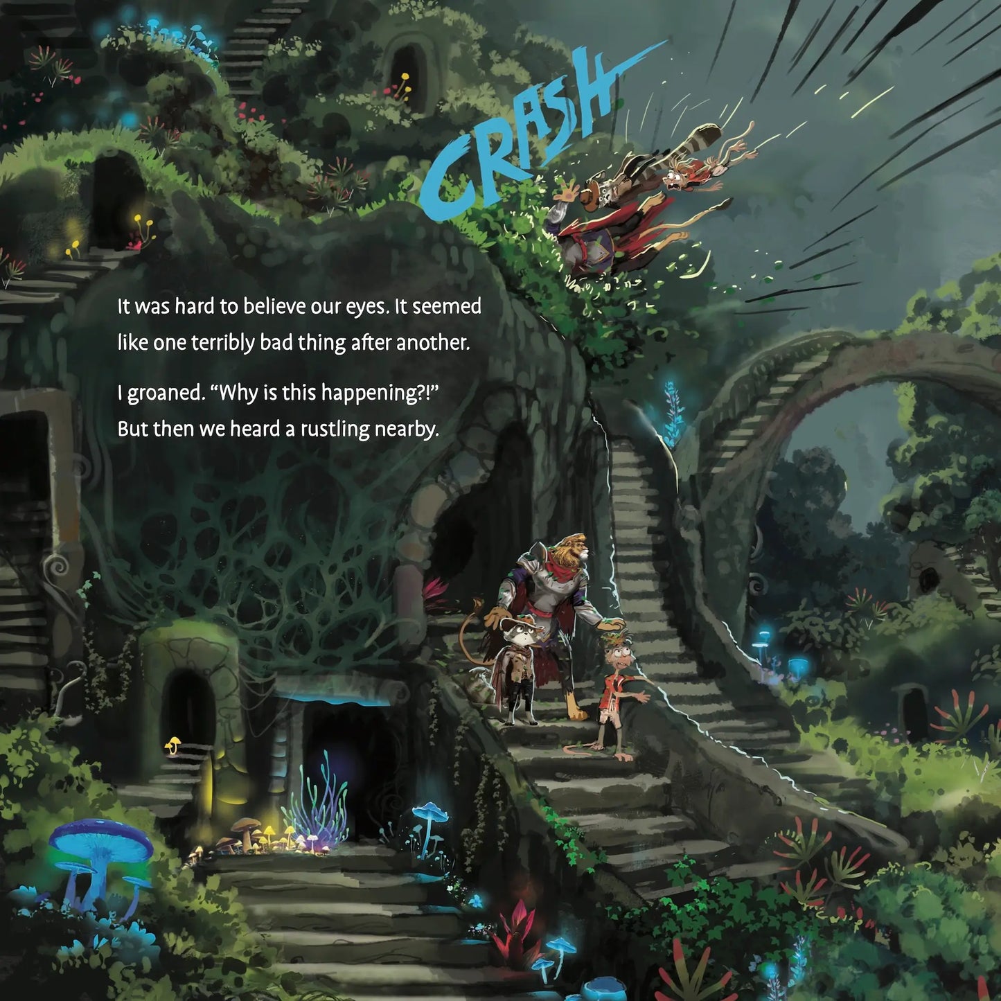 Aurthur and Rowdy walking down some stairs looking out for others