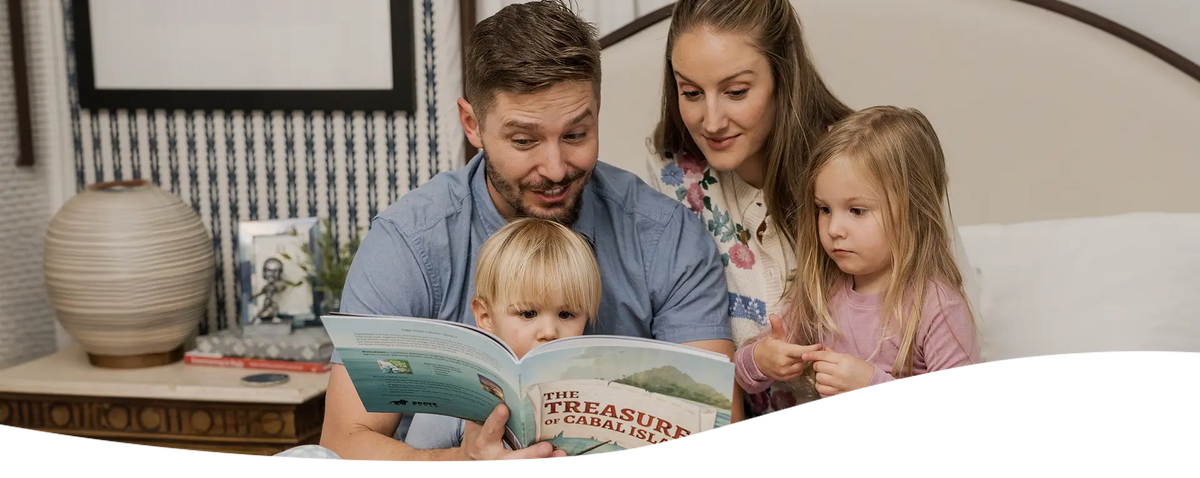 A family reading a BRAVE Books book