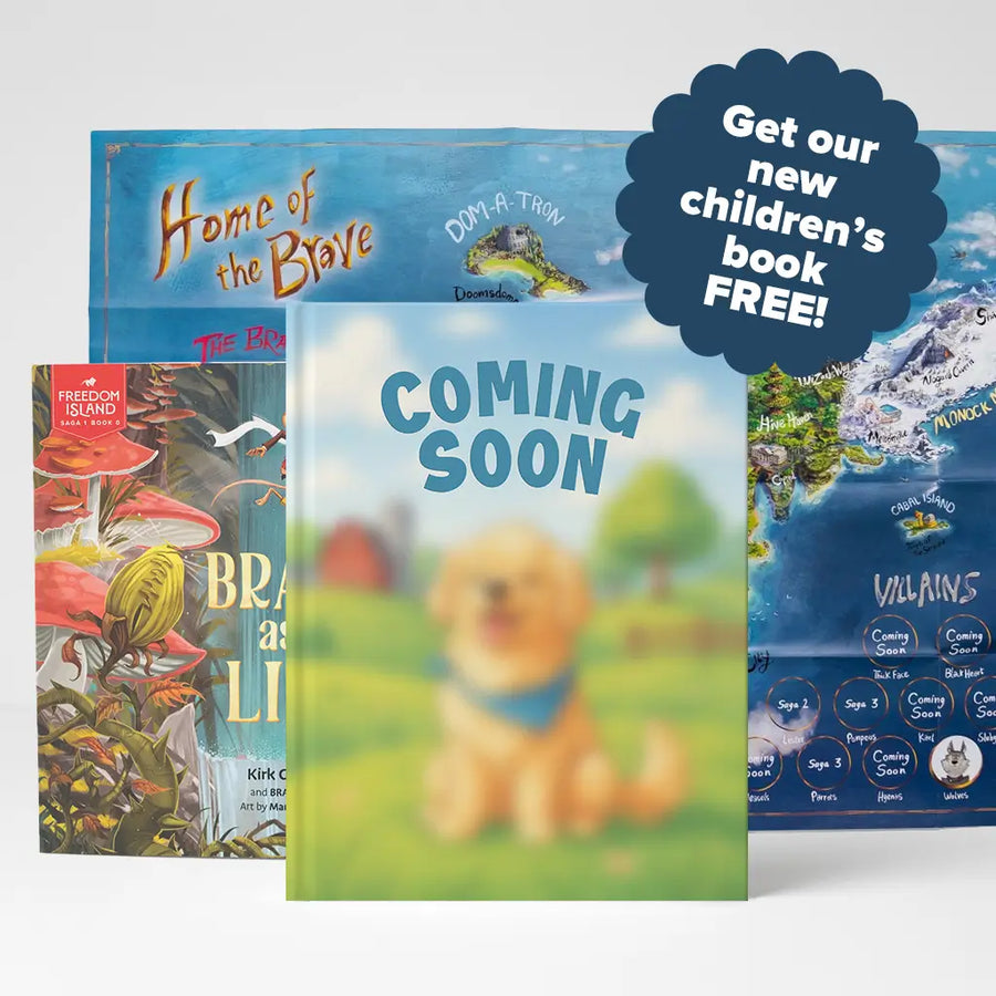 Children's books with promotional text for a new children's book offer.