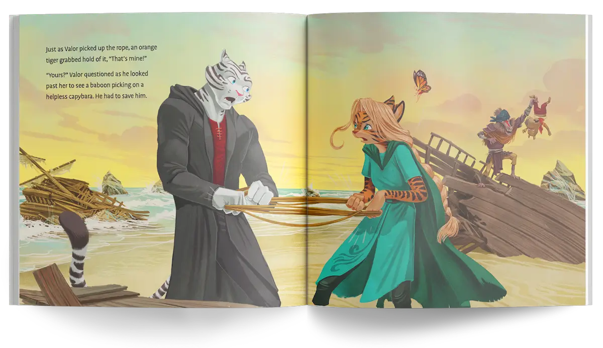 Trent Talbot's new children's book, A Tale of Two Tigers open spread