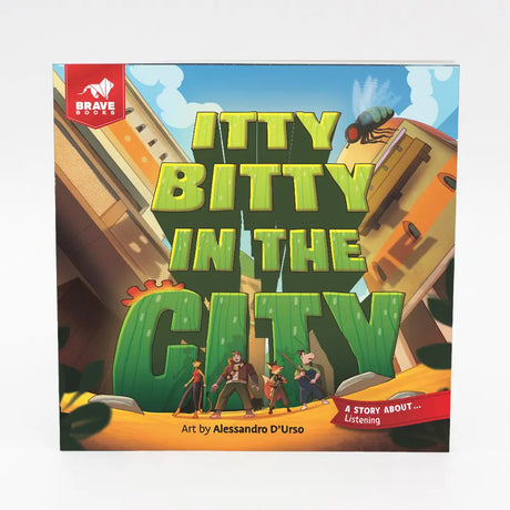 Book cover of 'Itty Bitty in the City' with colorful illustration and text.