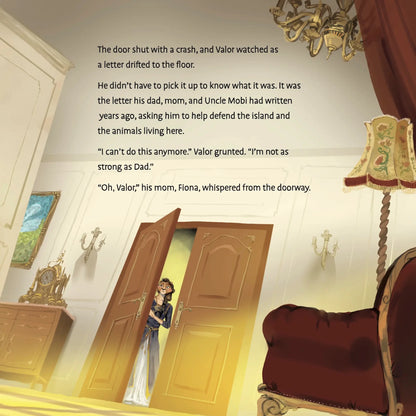 Illustration of a room with a door open, showing a person inside, with text overlay.