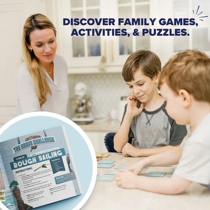 A family playing games and activities from brave books