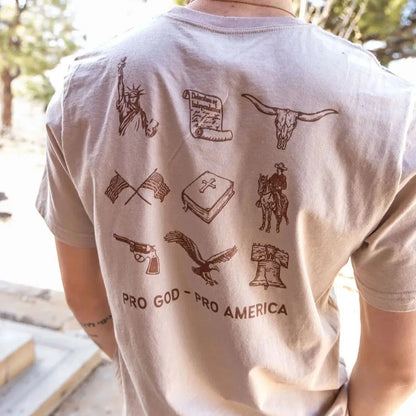 Man wearing BRAVE Books pro-god, pro-America tee shirt