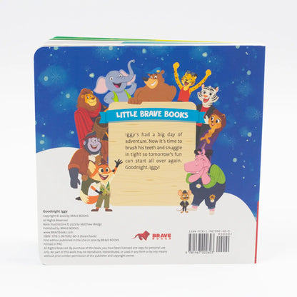Back cover of a children's book with cartoon characters and 'Little Brave Books' branding.