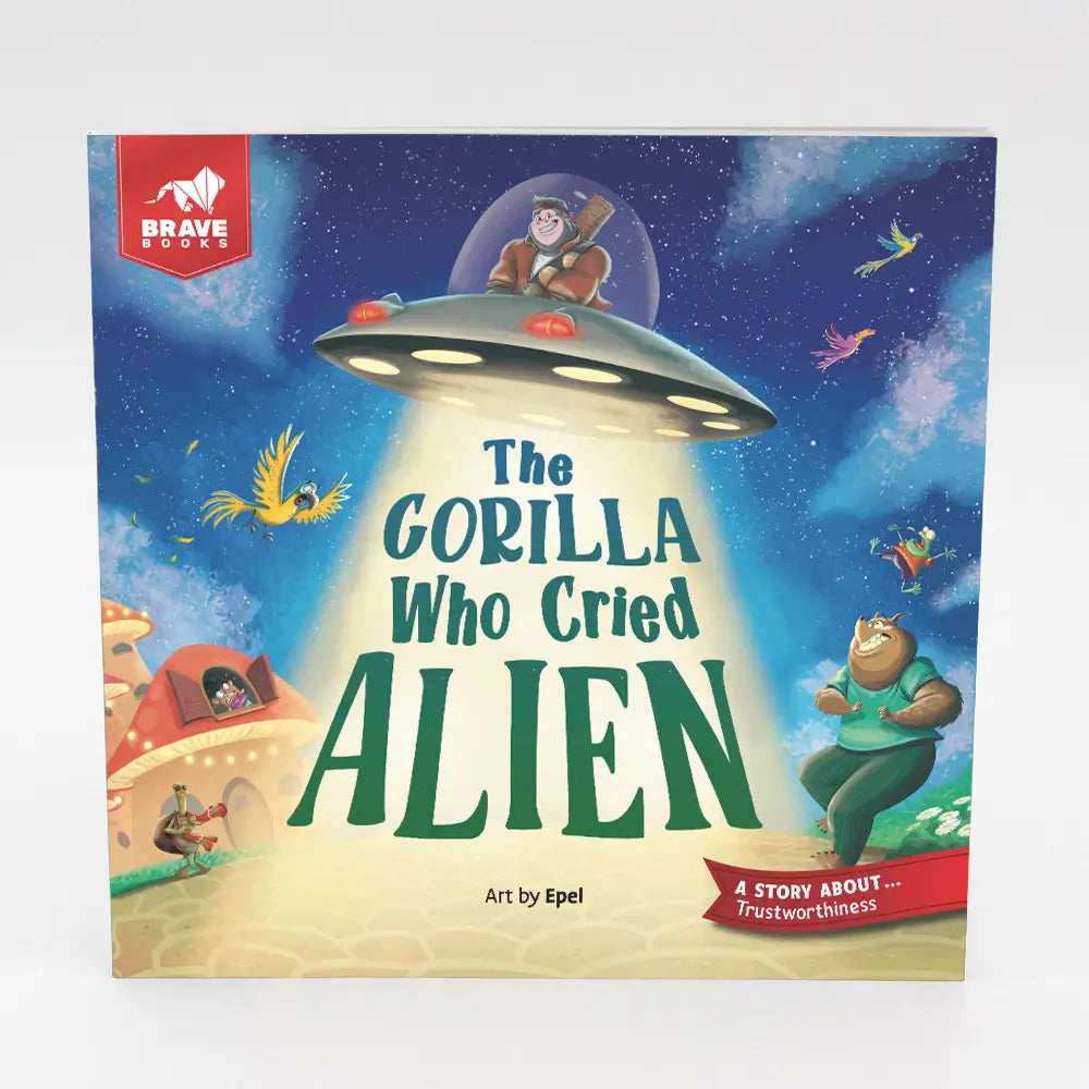 Book cover of 'The Gorilla Who Cried Alien' with a UFO and gorilla illustration.