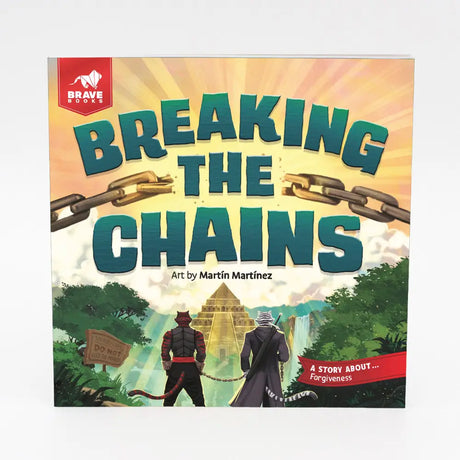 Book cover of 'Breaking the Chains' with two figures and a chain graphic on a colorful background.