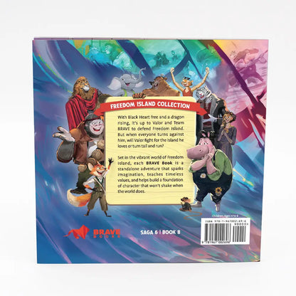 Back cover of a book titled 'Freedom Island Collection' with animated characters and text.