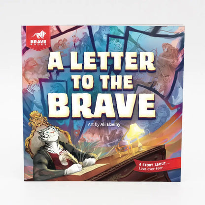 Book cover of 'A Letter to the Brave' with a cat character and colorful background.