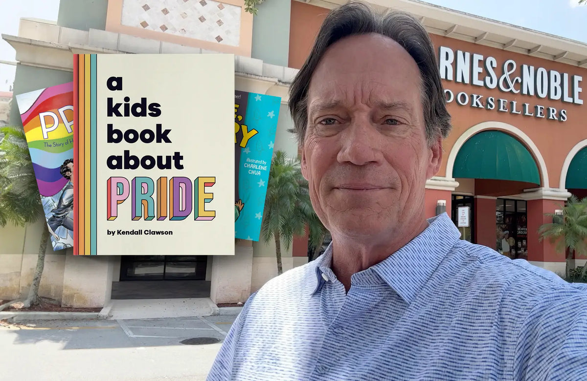 Kevin Sorbo at Barnes and Noble looking at woke books