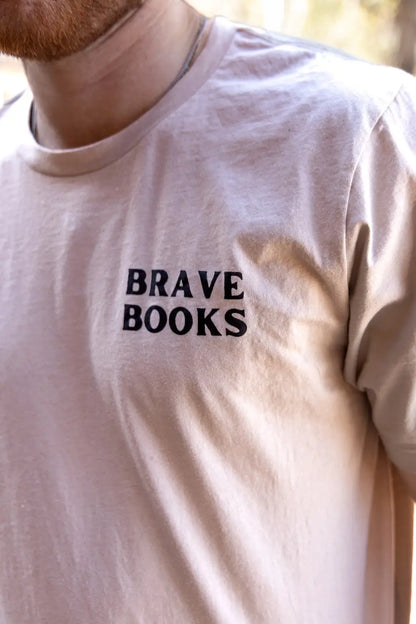 Man wearing BRAVE Books pro-god, pro-America tee shirt